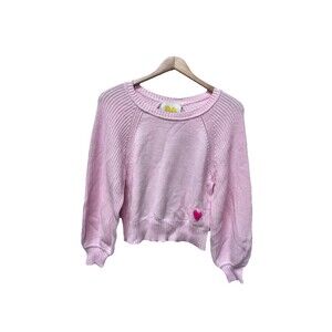 Kerri Rosenthal Pink Cable Knit Sweater Heart Patch Cropped XS Love Preppy VDay